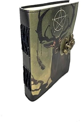 ROOGU Notizbuch Leder [M] mit Hirsch – Spirit Animal Serie – Handmade Vintage Tagebuch, Skizzenbuch – UV-Druck in Grün – Natur & Achtsamkeit