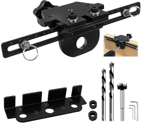 3-in-1 Lochstanzer Set, Klemmt Stabil, Bohrschablone Möbelbau, Positioniert Genau, Verbessert Die Effizienz, Holzdübel Bohrschablone, Geeignet für Bücherregale, Schränke usw (eisenhaltig)