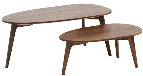 Design Couchtisch 2er Set Sheesham Massivholz Wohnzimmertisch Braun | Satztisch Holztisch Nierenform Kaffeetisch | Retro Tischset 2-teilig Beistelltisch Holz