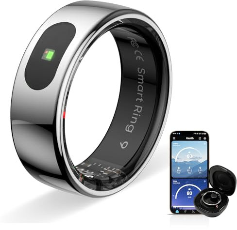 HPLSZCN Smart Ring für Herren & Damen - Touch-Steuerbarer Fitness Tracker, 5ATM Wasserdichter Smart Rings, Kompatibel mit iOS & Android (Silber, 7)