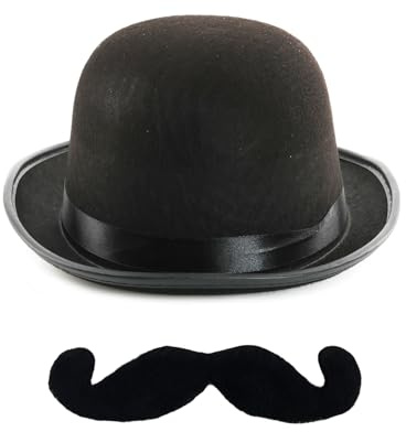 Detektiv-Zubehör-Set für Erwachsene, 1930er-Jahre, schwarzer Bowler-Hut und selbstklebender Schnurrbart am Lenker, 30er-Jahre-Kostüm, Mystery-Charakter, Weltbuchtag