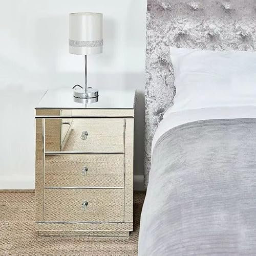 Table de Chevet Miroir en Verre, Meuble de Rangement avec 3 Tiroirs pour Chambre, Salon, Bureau, 40 x 40 x 60 cm (1)