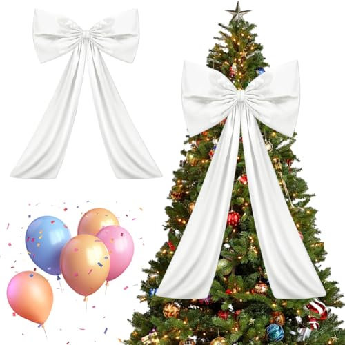 Aodejoy Large Bow Decoration, Satin Ribbon Bow Tie Giant Hanging Bowknot, Giant Big Satin Bow Wall Decor for Home Birthday Wedding Graduation Party Christmas (White)