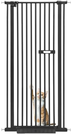 Rejilla protectora para puerta de 150 cm, sin necesidad de taladrar, extensible, cierre automático para perros, para pasillos y escaleras, para perros, gatos (negro)