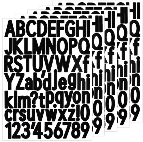 BINLINHONGO 340 Alphabet Number Stickers, 5 Sheets 1.5 Inches Self-Adhesive Vinyl Letter Sticker Decals for Scrapbooks, Signs, Envelopes, Water Bottles, Gift Decor - Black