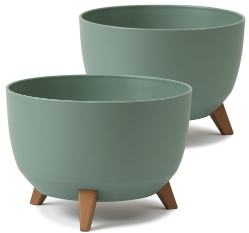 Tymar Übertöpf groß mit Füßen, Blumenübertopf für draussen, Blumentopf groß, Schale für solarbrunnen, terrassenkübel rund_Roma ((2pack) Graugrün; ø 40 cm)