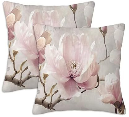Outdoor Kissen Herbst Kissenbezug 40x40 cm Blume 2er Set Quadratische Wetterfest Kissenbezug Leinen Kissenbezüge Doppelseitiger Druck, Deko Kissen Outdoor für Garten, Sofa, Wohnzimmer, Terassen S-1275