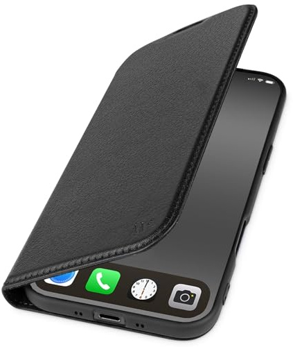 WIIUKA Hülle für iPhone Air, Leder aus Deutschland, mit Kartenfach, extra Dünn, Handyhülle mit Standfunktion, Tasche, Klapphülle, suiit, Schwarz