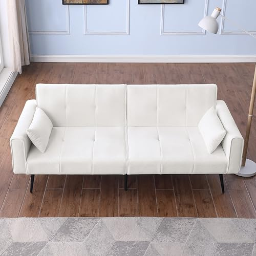 Bladez Futon Schlafsofa mit Cordbezug, 175 * 71 * 71 cm, Klappbares Gästesofa mit Metallfüßen, Wohnheim & Kleine Räume，Kaltschaum (White)