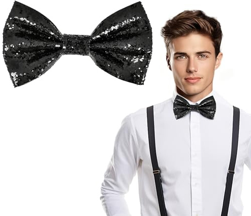 Lysjoy Glitzer Fliege Herren, Glitzerfliege Herren, Pailletten Fliegen für Männer Kostümzubehör Verstellbare Bow Tie für Hochzeit Party, Karneval, Fasching