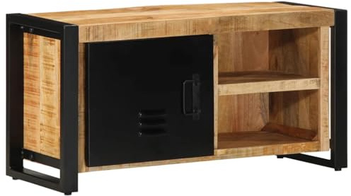 IBUQDDV TV-Schrank aus massivem Mangoholz 80x30x40 cm mit Metallgriffen und Eisengestell, robuster Fernsehschrank mit reichlich Stauraum für Multimedia-Geräte, Bücher und Deko,