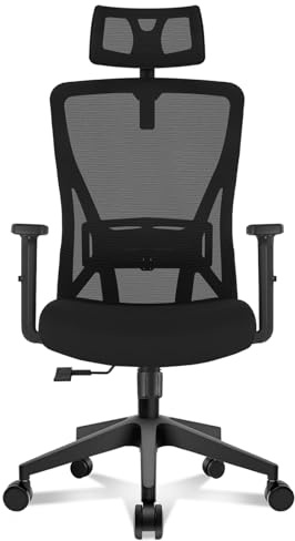 Durrafy Ergonomic Office Chair, High Back Mesh Desk Chair with Adjustable Lumbar Support & Headrest, Reclining Office Chair with Tilt Lock, Computer Chair for Home & Office, Supports up to 150kg