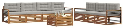 vidaXL Outdoor-Sofagarnitur mit Kissen 8 pcs Natürlich und Hellgrau, Gartenlounge, modernes Outdoor-Sofa-Set, langlebige Terrassenmöbel, Bequeme Sitzmöglichkeiten