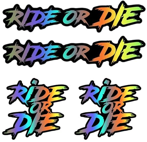 YJFY 4 Stück Ride Or Die Aufkleber Wasserfester Lustige Autoaufkleber | 'Ride Or Die' Car Stickers Fahrrad aufkleber Für Fahrrad, Motorrad, Auto, Laptop (Laser)