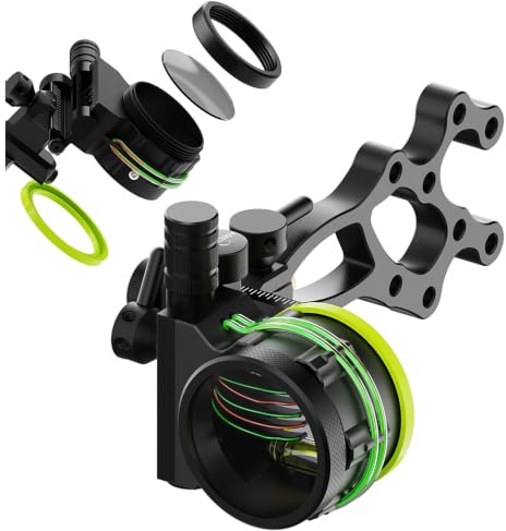 PYMUST S2 5 Pin Compoundbogen Visier mit Linse, CNC Aluminiumlegierung, werkzeuglose 4-Wege Mikroeinstellung, 0,019 Glasfaser, Links-/Rechtshänder geeignet (kurz, Visier+6-Fach Linse)