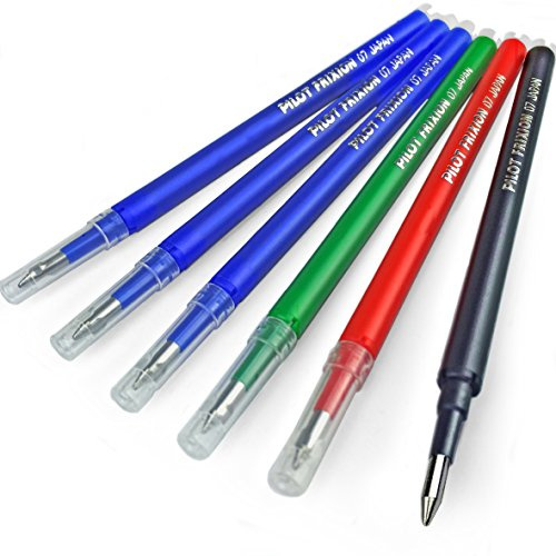 Pilot Frixion Ball Refills - 0.7mm Medium - Family Pack of 6 - Black, Blue, Red and Green