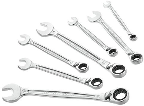 FACOM 467B.J7 Metric Ratchet Combination Spanner Set, Silver, Set of 7 Pieces