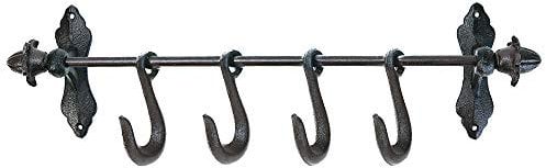 Sungmor Heavy Duty Cast Iron Coat Hook Wall Planter Hanger - 49CM/19.3INCH & Slidable 4 Hooks - Home & Garden Decorative Vintage Hanging Hook Wall Decoration for Clothes Hats Towels Cups Pans Pots