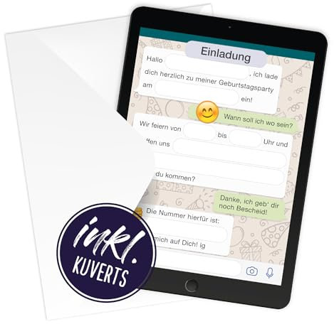 12 Einladungskarten Kindergeburtstag Tablet/Handy mit Umschlag, Die Kinder Geburtstagseinladung für Jungen und Mädchen,Geburtstags Karte mit abgerundeten Ecken (12 Einladungen mit 12 weißen Kuvert)