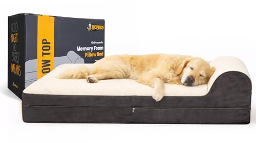 KOPEKS Jumbo Orthopädisches Hundebett – 17,8 cm Dickes Haustierbett aus Memory-Schaum mit Kissen mit abnehmbarem Bezug und kostenlosem wasserdichtem Futter – für große Hunderassen, XL, braunes