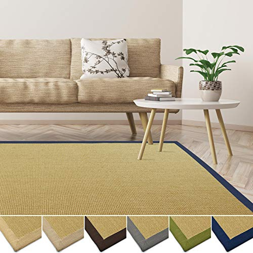 casa pura Sisal Teppich aus Naturfasern | mit Bordüre aus Baumwolle | pflegeleicht | viele Größen und Farben (Natur/Bordüre Denim, 40x60 cm)