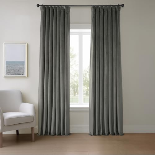 HPD Half Price Drapes Heritage-Samtvorhänge in Plüschqualität, Raumverdunkelungsvorhänge für Schlafzimmer und Wohnzimmer, 127 x 243,8 cm (B x L), 1 Vorhang, Pfeffergrau