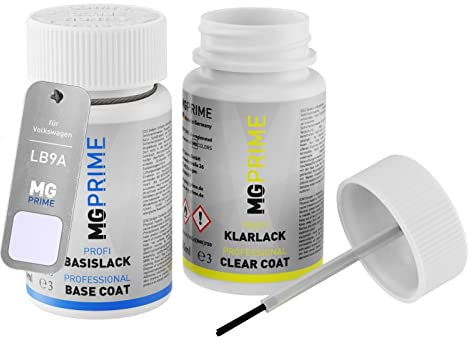MG PRIME Autolack Lackstift Set für Volkswagen VW LB9A / B9A / B4 Candyweiss/Cortinaweiss Basislack Klarlack je 50ml