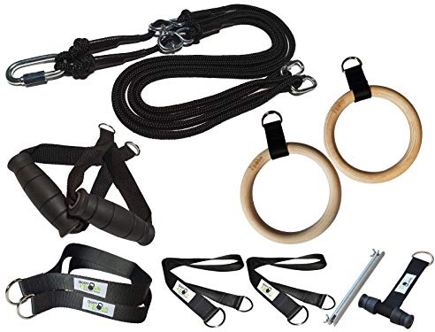 BodyCROSS Premium Appareil d'entraînement avec anneaux de gymnastique et poignées supplémentaires | Idéal pour les calisthenics et les exercices de gymnastique