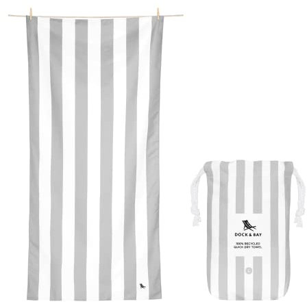 Dock & Bay Strandhandtuch - Schnell trocknende Mikrofaser, ohne Sand - Kompakt, Leicht - 100% recycelt - Inklusive Beutel - Cabana Light - Goa Grey - Large (160x90cm, 63x35)