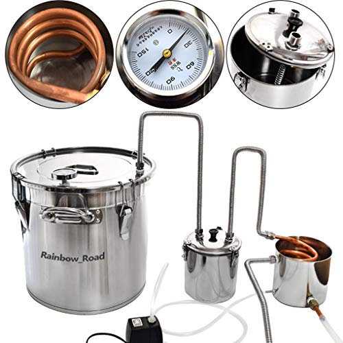 8 Gal 33L DIY Alcohol Distiller Moonshine Still Copper Tube Still Kits Water Distiller Wine Boiler Home Brewing Kit Thumper Keg Stainless Steel for Making White&Fruit Spirit (8 Gal / 33L)