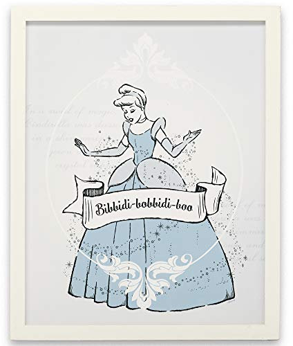 Open Road Brands Disney Cinderella Wandkunst, klassisches, weißes gerahmtes Aschenputtel-Bild für Schlafzimmer, Kinderzimmer oder Spielzimmer