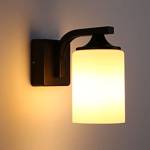 ENCOFT Wandleucht Innen Schwarz IP65 Aussenlampe Wand mit Glas Lampenschirm Wandlampe Innen LED Metall Basis Außenwandleuchte für Wohnzimmer Schlafzimmer Treppenhaus Flurlampe Wand