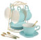 DUJUST Teetassen und Untertassen Set von 4 (235 ml), Bonbonfarbe mit goldenen Trimm, Blütenblattkante Kaffeetassen mit Metallstand, einfacher Stil Porzellan-Tee-Party-Set - Grün