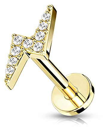 beyoutifulthings 1 Knorpel Ohr-Stecker Zirkonia Blitz 6 mm Länge Gold Clear Cartilage Labret Piercing-s Tragus Edelstahl Schraub-Verschluss