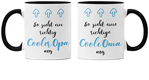 Trendation - Beste Oma Opa Geschenk Set Tassen Weihnachten Geschenke für Großeltern Geburtstag Becher Grosseltern Set (Schwarz)