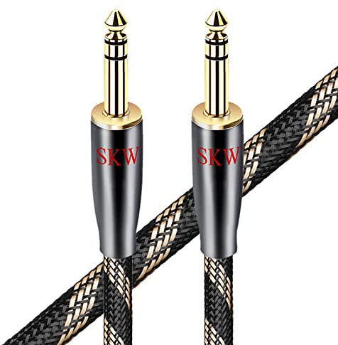 SKW Cable 6.35 de Audio Estereo, Cobre Monocristalino Cable Audio Jack 6.35mm 1/4 TS, para guitarra, bajo de teclado, amplificador, altavoz HiFi, mezclador (10M, Black Gold)