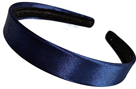 Serre-tête en plastique recouvert de satin bleu marine de 2 cm, sans dents, pour femmes et filles Glitz4Girlz