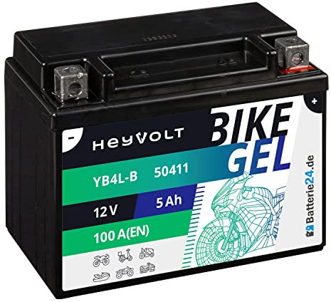 Batterie24.de HeyVolt GEL Rollerbatterie 12V 5Ah YB4L-B CB4L-B YB4L-A 50411 12N4-3B ers. 4Ah Motorrad, lead calcium