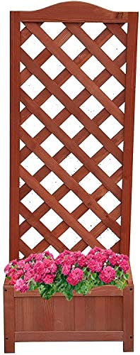AAMEN Wooden Planters With Trellis, Rectangular Freestanding Trellis, Outdoor Raised Garden Bed for Climbing, Trough Planters Outdoor For Yard Garden_120x45x30(L x W x D) cm