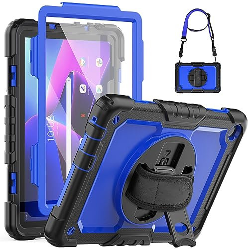 SEYMCY Funda para Lenovo Tab M10 Plus de 10.6 pulgadas 2022 de 3ª generación, a prueba de golpes, resistente con soporte, correa de mano giratoria, protector de pantalla, correa de transporte, Lenovo