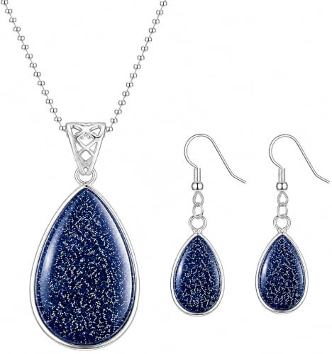 Ladies Matching Jewellery Set for Women - Teardrop Design Necklace Pendant & Drop Earrings - With Jewellery Gift Box