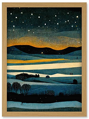 Doppelganger33 LTD Star Filled Twilight Landscape Painting Artwork Framed Wall Art Print A4