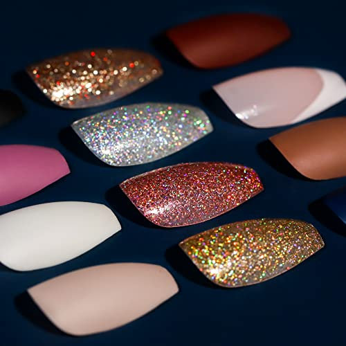 Press on Nails,Teenitor 288PCS Matte Press on Nails Medium Length, Acrylic Fake Nails Full Cover, Ballerina Coffin Press on Nails,Glitter Press On False Nails