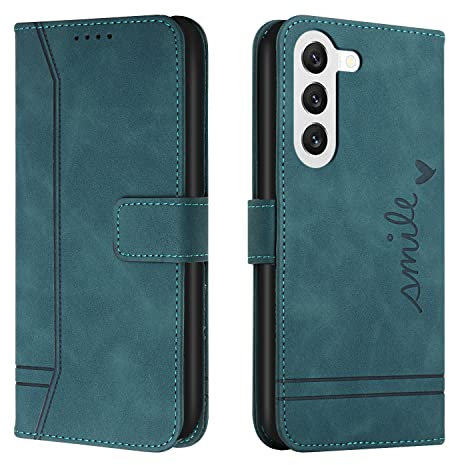 Trugox Handyhülle für Samsung Galaxy S23 5G Hülle Klappbar Klapphülle mit Kartenfach Handytasche Handy Schutzhülle Tasche Leder Wallet Flip Case Slim Book Cover - Blaugrün