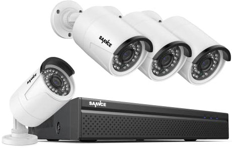 SANNCE Überwachungskamera Set 8CH 5MP POE Kamera Set, NVR Recorder Videoüberwachung 4X5MP Aussen Kamera mit APP-Push, IP66 Wasserdicht, Personenerkennung