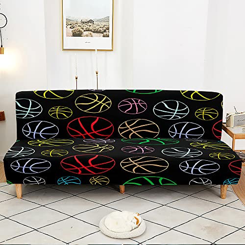Surwin Sofabezug ohne Armlehnen 3 sitzer/2 sitzer, Ostern Polyester Stretch Armlose Sofabettüberzug Antirutsch Clic Clac Sofahusse für Klappsofa Schlafsofa (S120-150cm,Basketball 1)