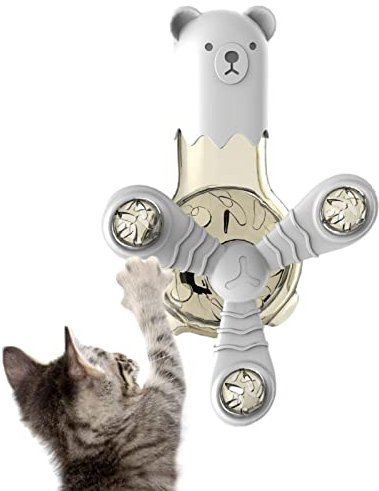 PW TOOLS Windmühle Katzenspielzeug - Drehbarer Futterspender Windmühle Katze Spinner Spielzeug,Pädagogisches interaktives Spielzeug mit Plattenspieler für Katzen im Innenbereich, lustiges