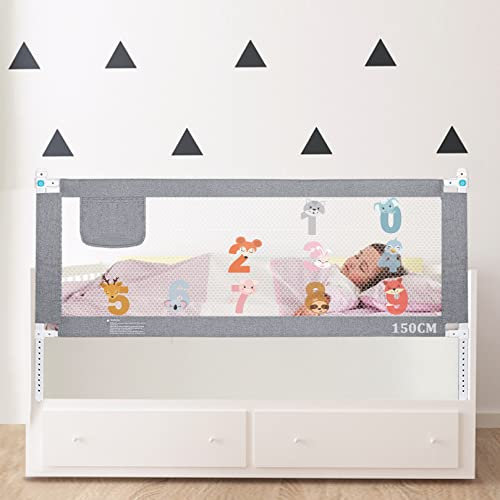 Sentasi Barrera Seguridad Cama Niños Portatil 150cm, Barandilla Cama Niños Anticaída con Elevación Vertical/Doble Cierre De Seguridad/Ajustable En Altura Barrera Cama - 1 Lado