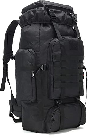 Kabxhueo Großer Outdoor Rucksack 80l für Herren - Wasserdichter Militär Armee Backpack, Taktischer Camouflage Wanderrucksack, Notfall Survival Ausrüstung für Wandern, Trekking, Camping, Schwarz