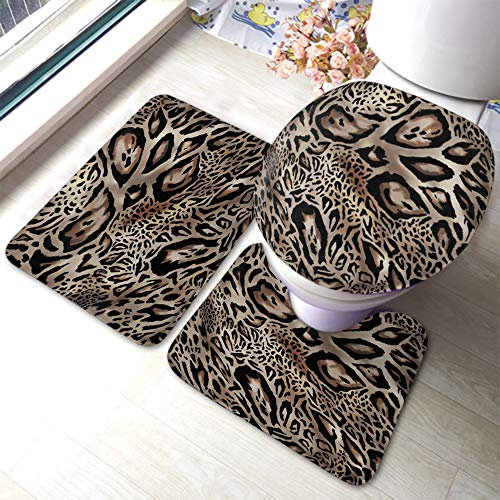 Set 3 Teilig Badvorleger Leopardenfell Tier Abstrakte Leoparden Modeflecken Wildtier Moderner Stil Badgarnitur Badematten Anti-Rutsch Weiche Wc-Deckelbezug, Für Dusche, Wohnzimmer